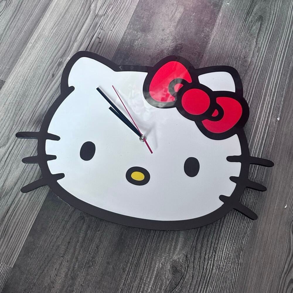 large sanrio hello kitty wall clock white red